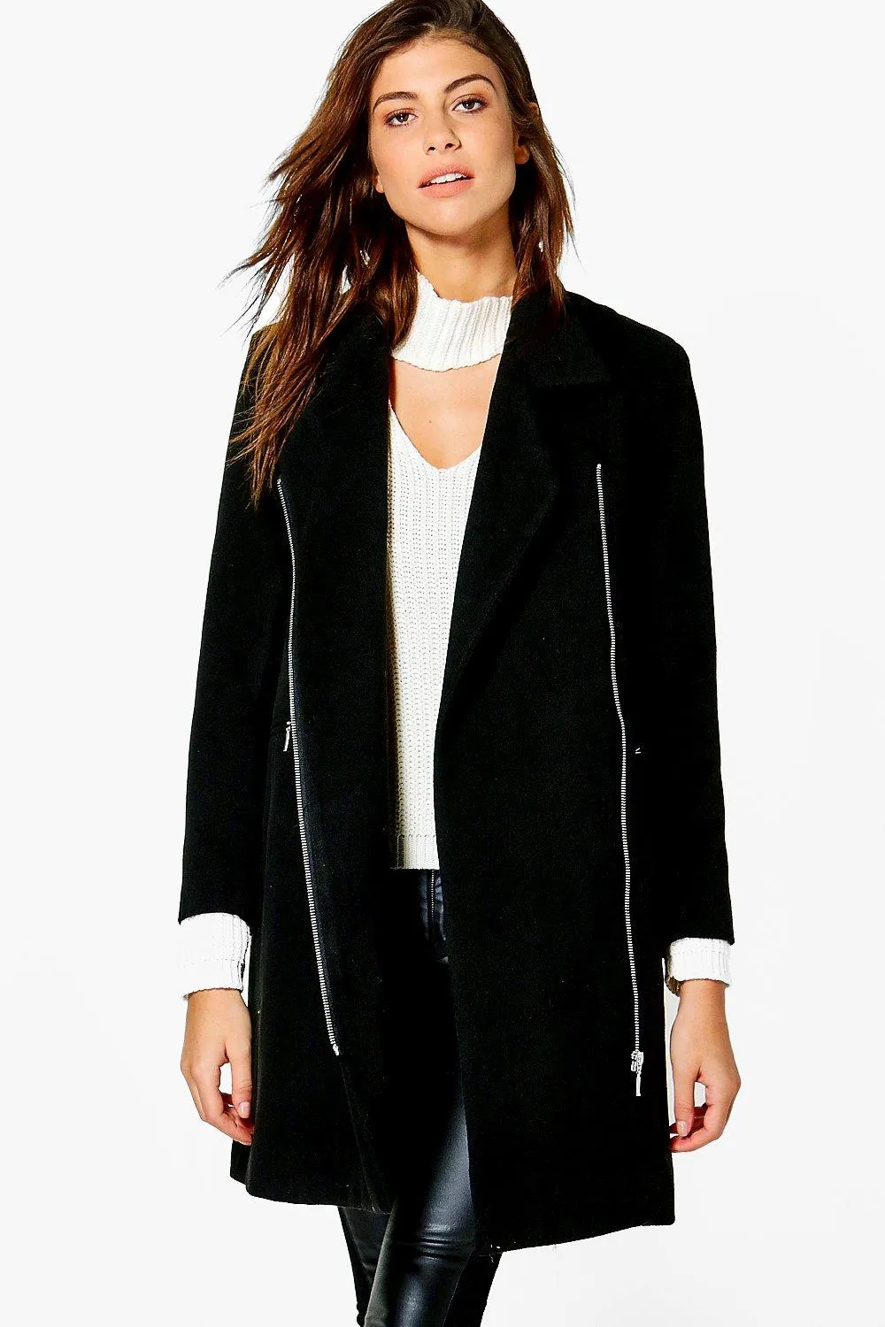 Zip Up Wool Look Coat